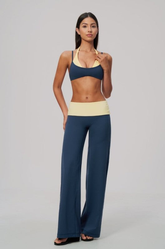 Vibrant Color Block Bra & Wide Leg Pants Set