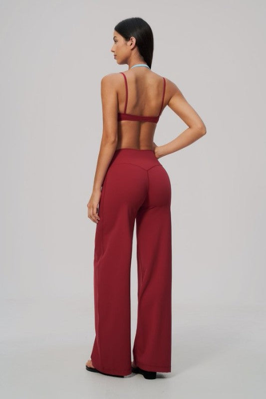 Two Tone Halter Neck Bra & High Waist Wide Leg Pants Set