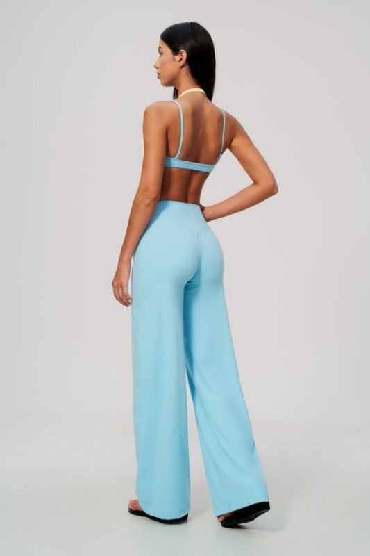 Two Tone Halter Neck Bra & High Waist Wide Leg Pants Set