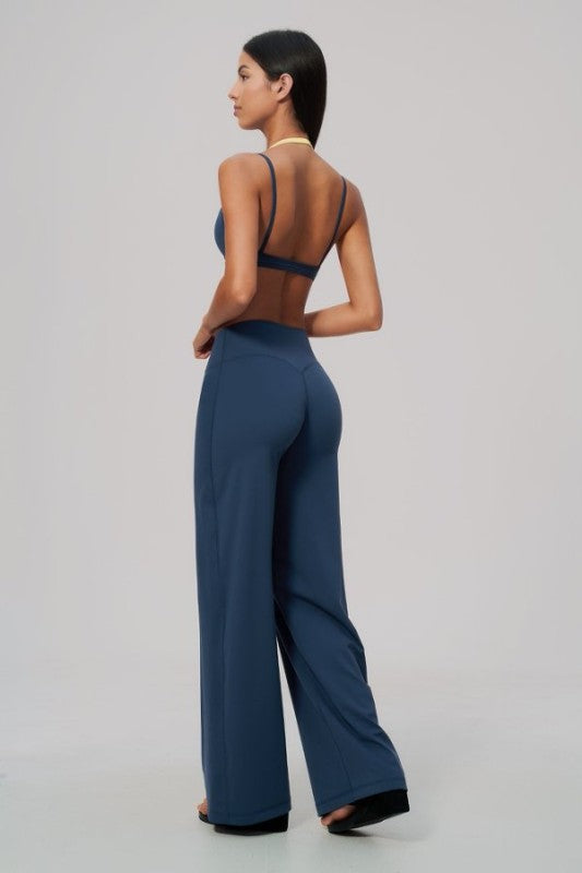 Two Tone Halter Neck Bra & High Waist Wide Leg Pants Set