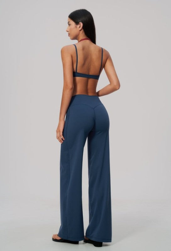 Two Tone Halter Neck Bra & High Waist Wide Leg Pants Set