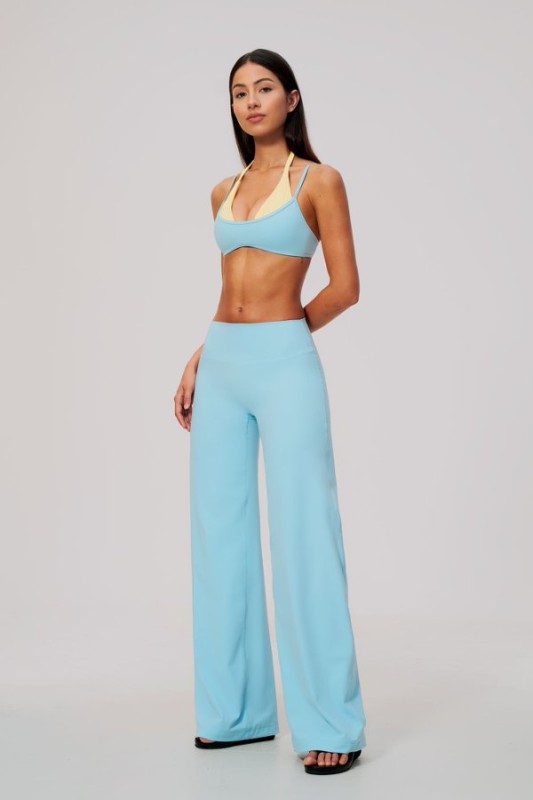 Two Tone Halter Neck Bra & High Waist Wide Leg Pants Set