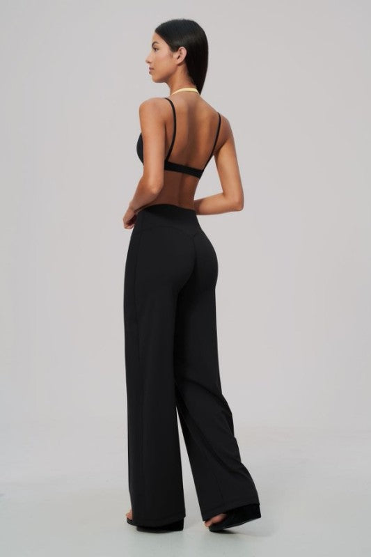 Two Tone Halter Neck Bra & High Waist Wide Leg Pants Set