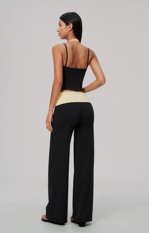Two Tone Vibrant Halter Tank & Wide Leg Yoga Pants Set