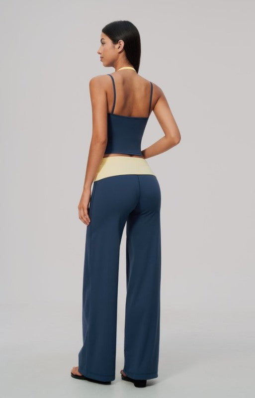 Two Tone Vibrant Halter Tank & Wide Leg Yoga Pants Set