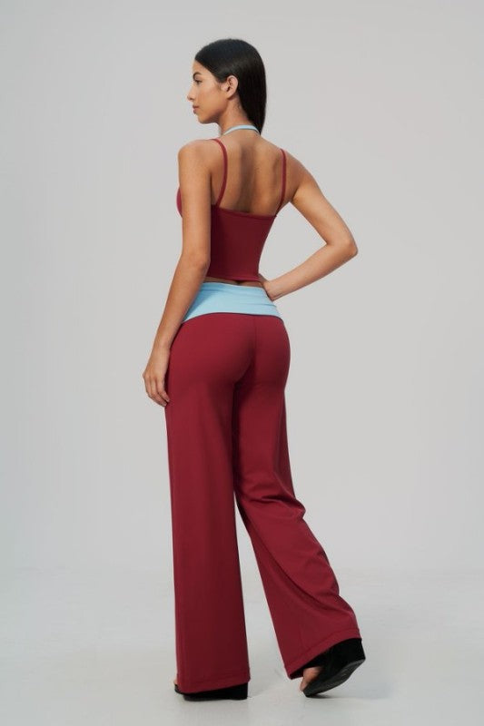Two Tone Vibrant Halter Tank & Wide Leg Yoga Pants Set