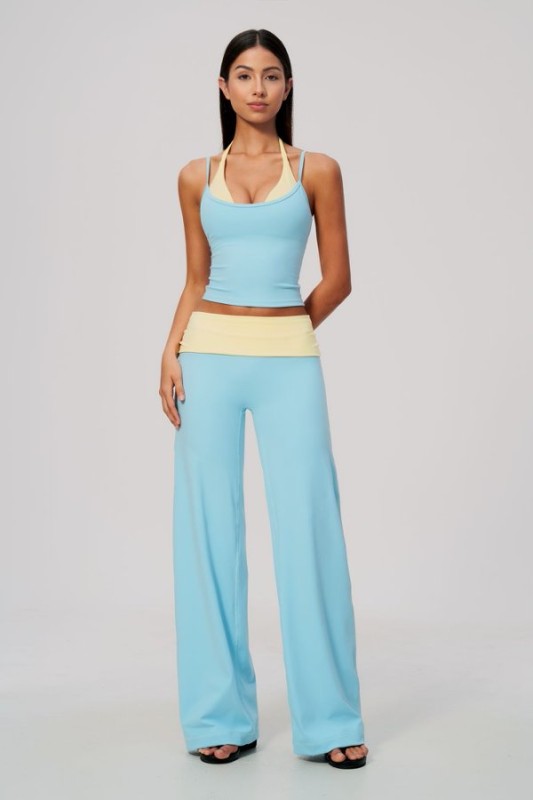 Two Tone Vibrant Halter Tank & Wide Leg Yoga Pants Set