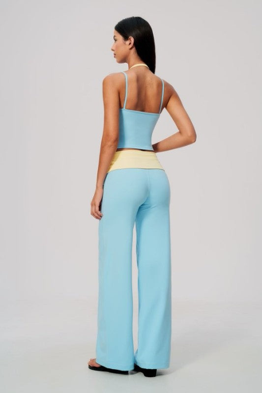 Two Tone Vibrant Halter Tank & Wide Leg Yoga Pants Set