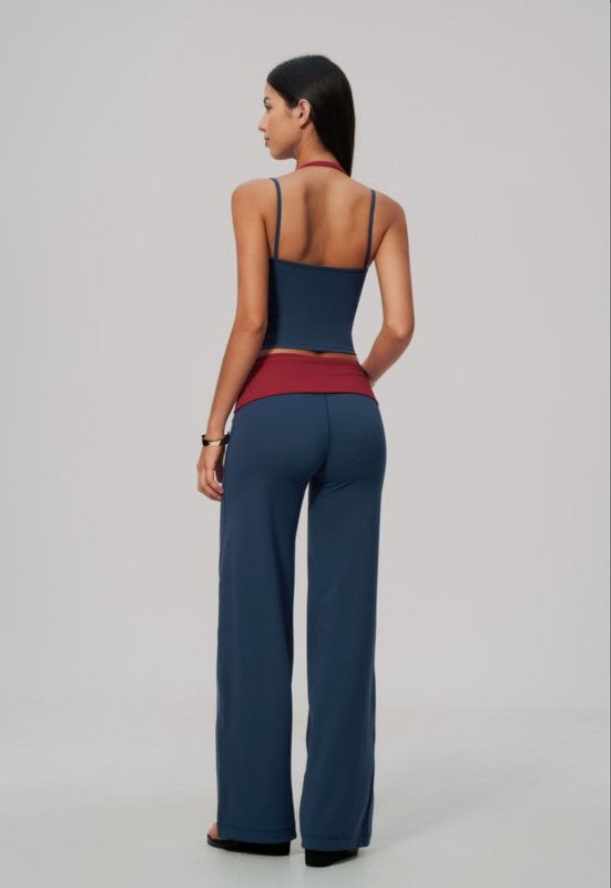 Two Tone Vibrant Halter Tank & Wide Leg Yoga Pants Set
