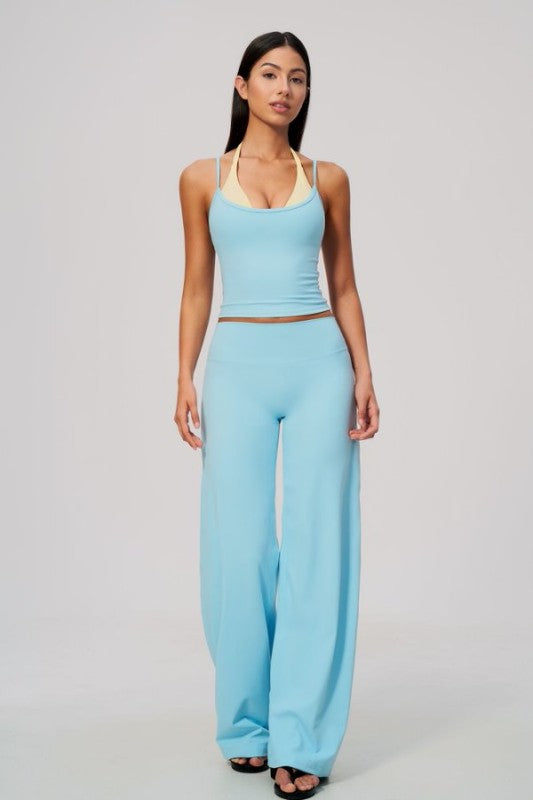 Two Tone Cropped Tank & Wide Leg Pants Set