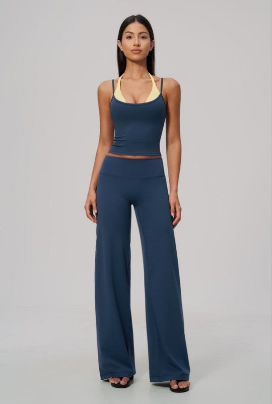 Two Tone Cropped Tank & Wide Leg Pants Set