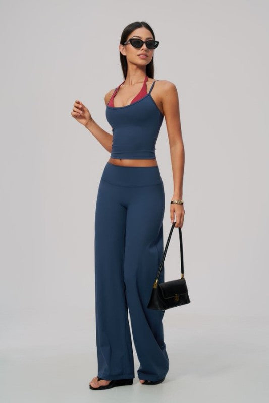 Two Tone Cropped Tank & Wide Leg Pants Set