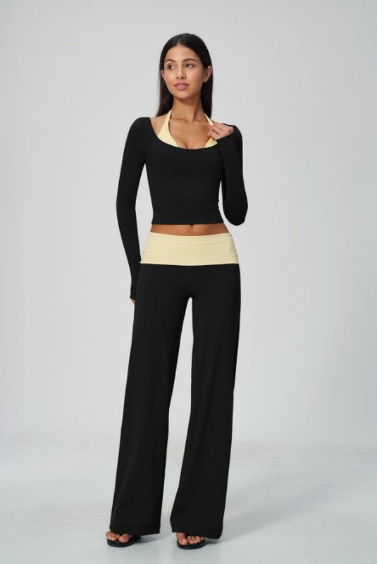 Vibrant Two Tone Scoop Neck Top & Wide Leg Pants Set