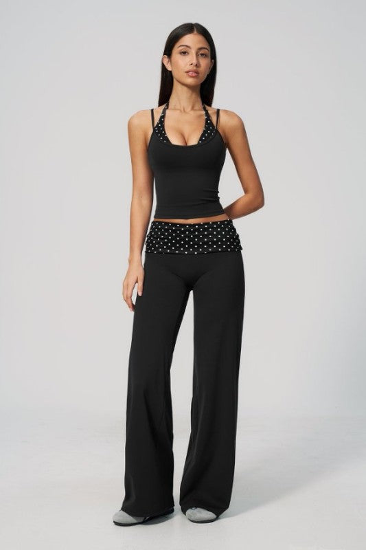 Cropped Spaghetti Strap Cami & Wide Leg Pants Set