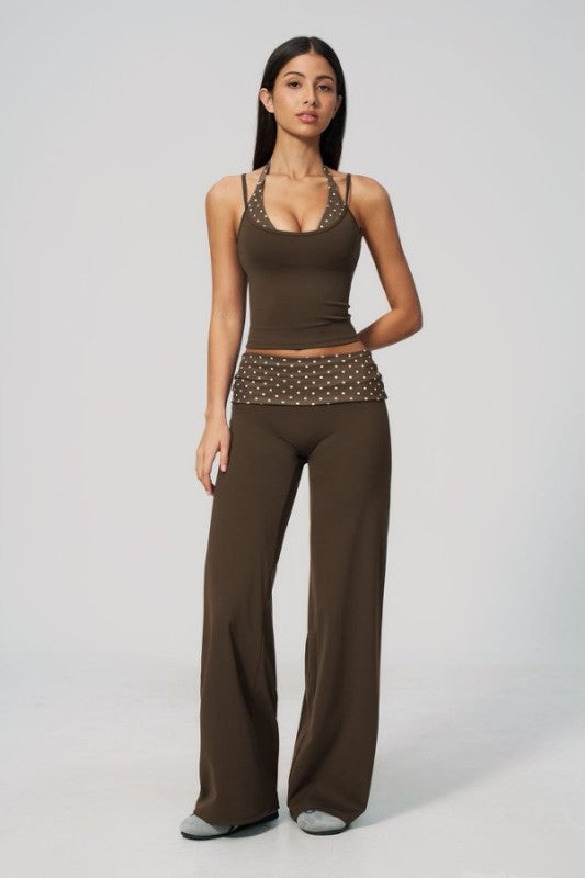 Cropped Spaghetti Strap Cami & Wide Leg Pants Set
