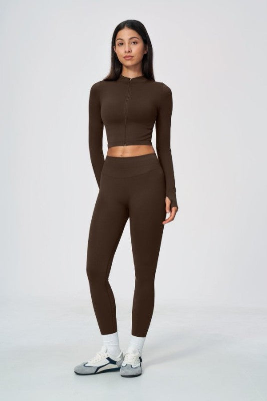 Long Sleeve Zip Up Crop Jacket & Full Length Leggings Set