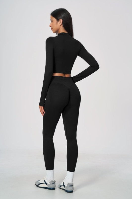 Long Sleeve Zip Up Crop Jacket & Full Length Leggings Set