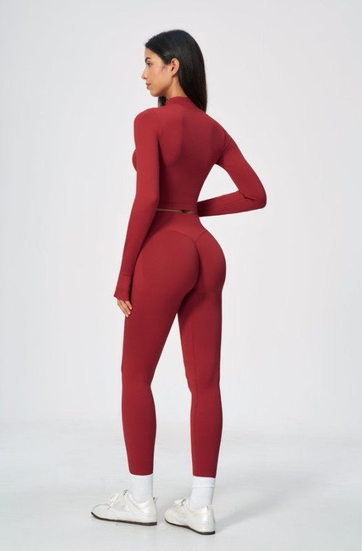 Long Sleeve Zip Up Crop Jacket & Full Length Leggings Set