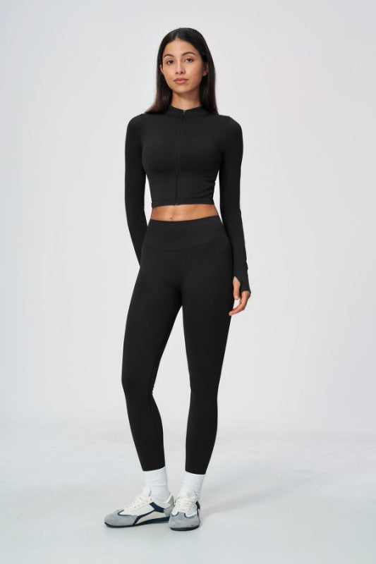 Long Sleeve Zip Up Crop Jacket & Full Length Leggings Set
