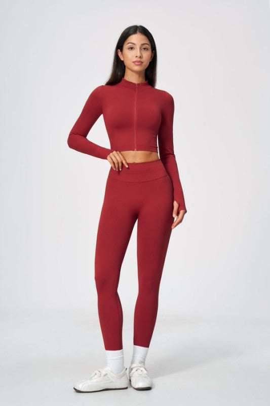 Long Sleeve Zip Up Crop Jacket & Full Length Leggings Set