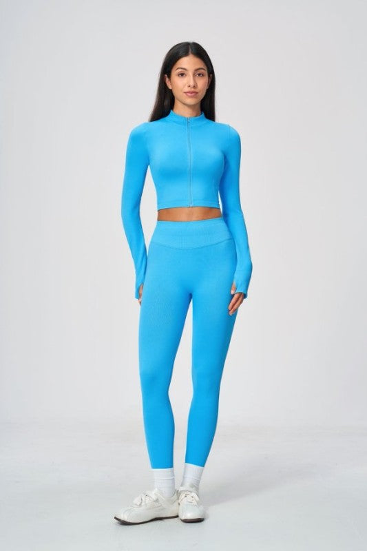 Long Sleeve Zip Up Crop Jacket & Full Length Leggings Set