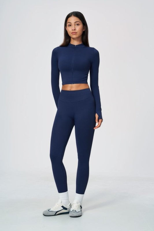 Long Sleeve Zip Up Crop Jacket & Full Length Leggings Set