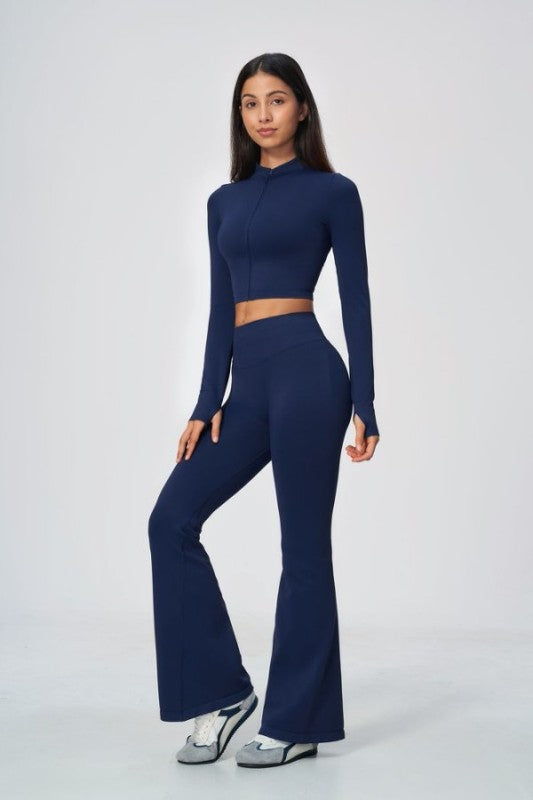 Cropped Zip Up Jacket & Flared Leggings Set