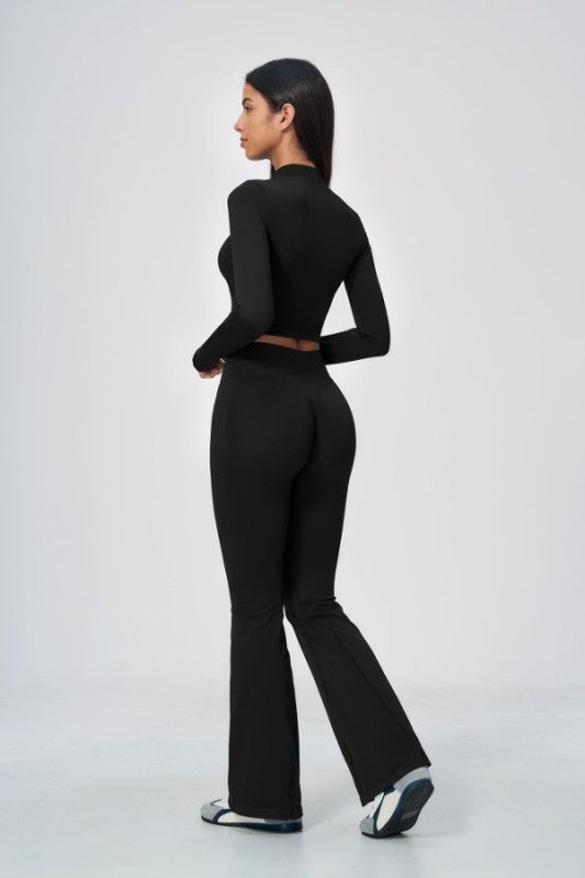 Cropped Zip Up Jacket & Flared Leggings Set
