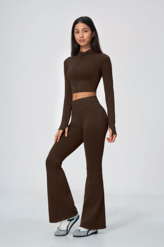Cropped Zip Up Jacket & Flared Leggings Set