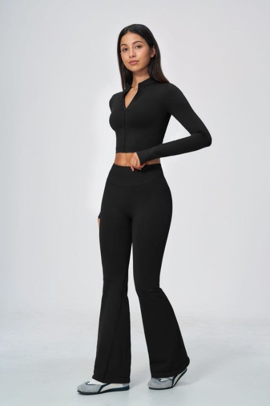 Cropped Zip Up Jacket & Flared Leggings Set