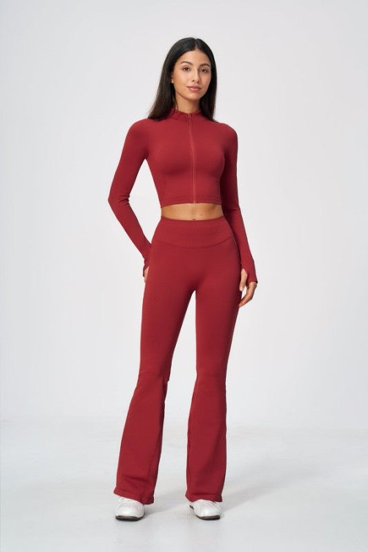 Cropped Zip Up Jacket & Flared Leggings Set