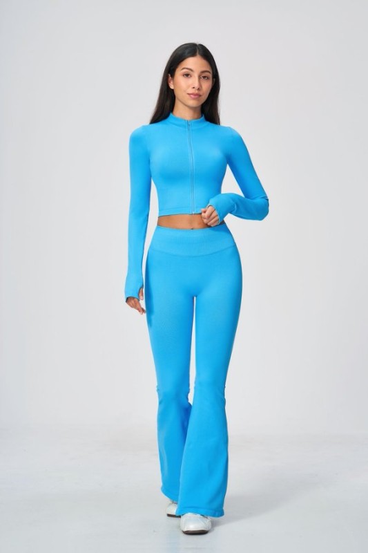 Cropped Zip Up Jacket & Flared Leggings Set