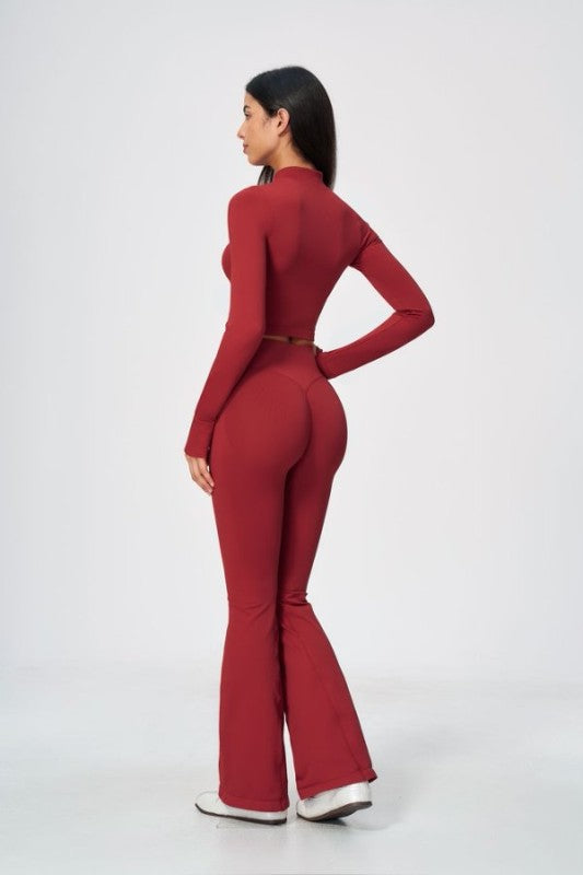 Cropped Zip Up Jacket & Flared Leggings Set