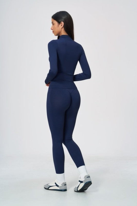 Sporty Mock Neck Zip Jacket & High Waist Leggings Set