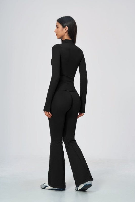 Fitted Zip Up Jacket & High Waist Flared Leggings Set
