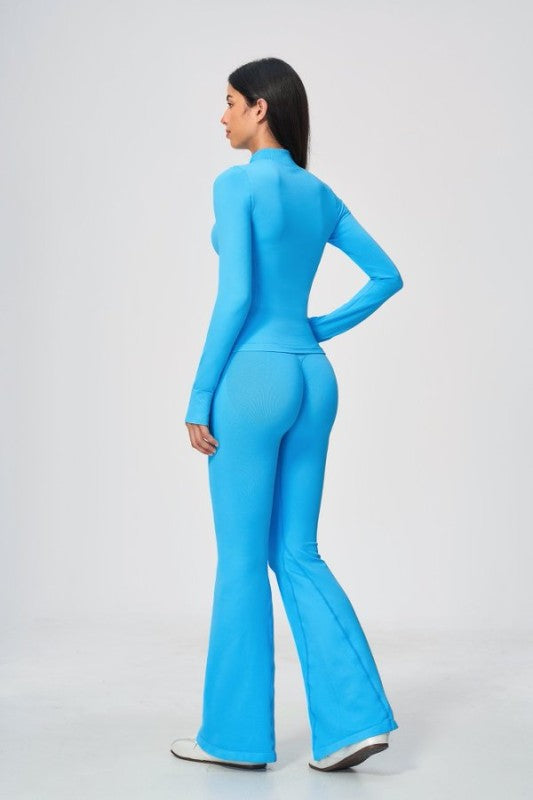 Fitted Zip Up Jacket & High Waist Flared Leggings Set