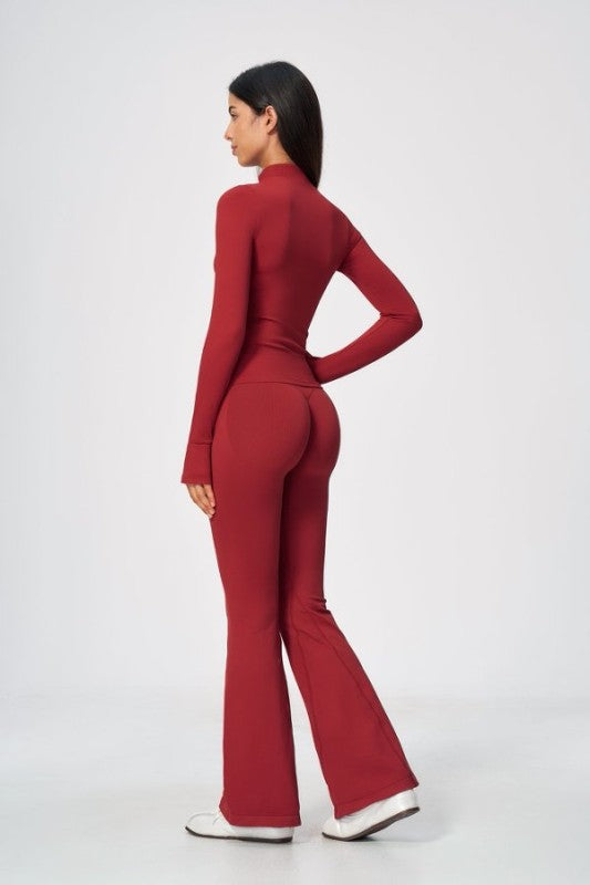 Fitted Zip Up Jacket & High Waist Flared Leggings Set