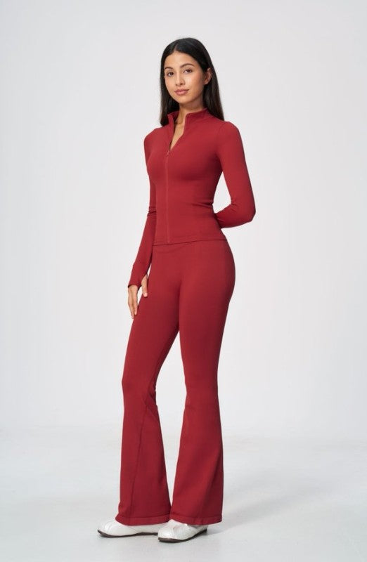 Fitted Zip Up Jacket & High Waist Flared Leggings Set