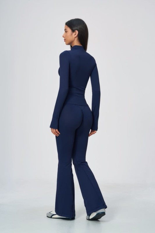 Fitted Zip Up Jacket & High Waist Flared Leggings Set