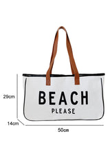 White BEACH PLEASE Print Large Canvas Tote Bag