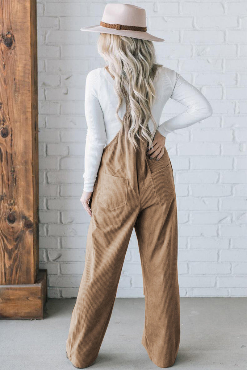 Gray Morn Solid Pocketed Loose Fit Corduroy Overall