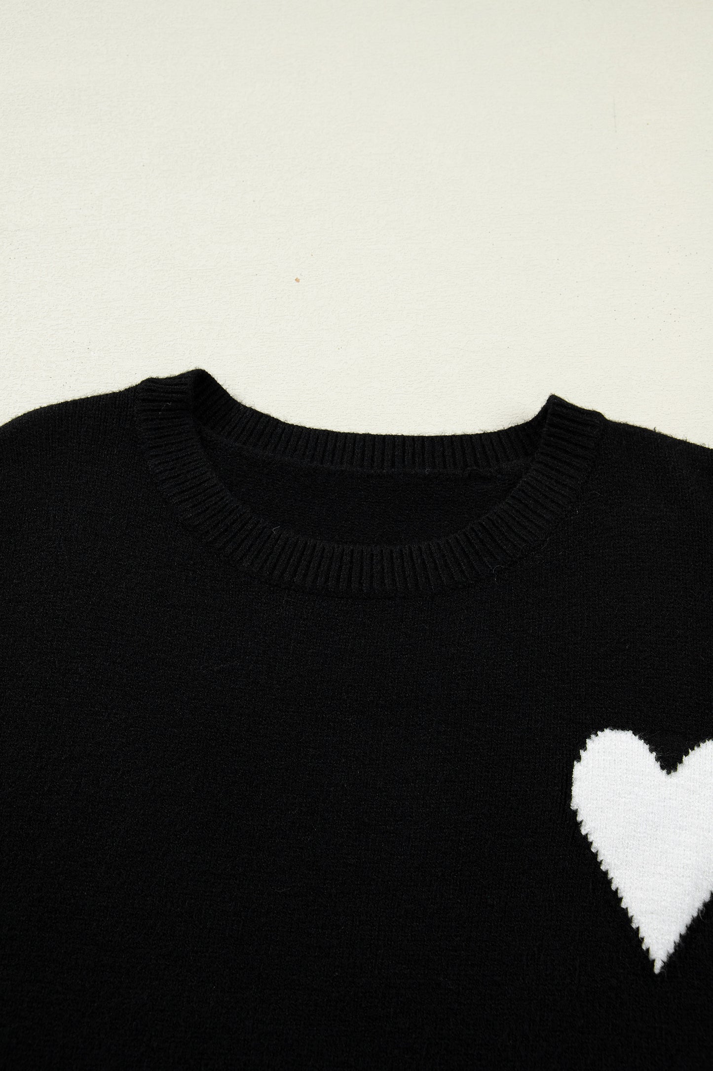 Black Heart Detail Contrast Cuffs Baggy Sweater