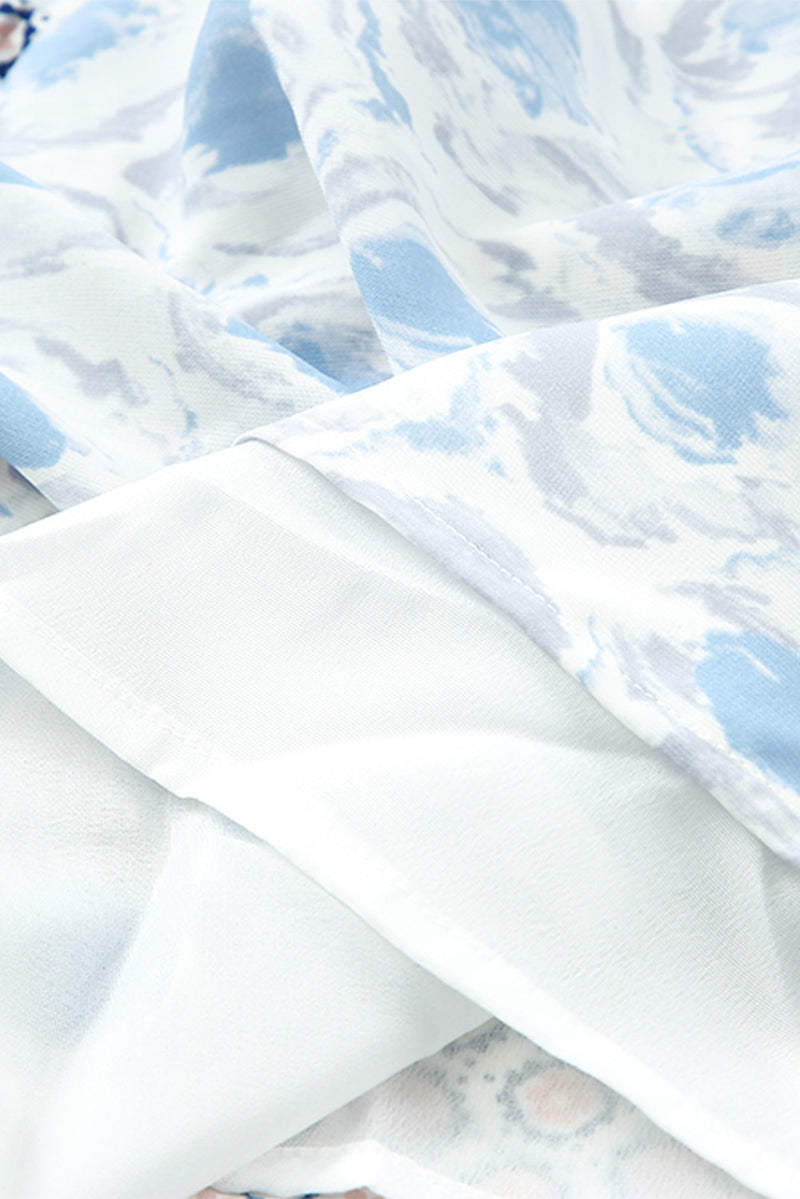 Sky Blue Abstract Print Split Neck Sleeveless Maxi Dress