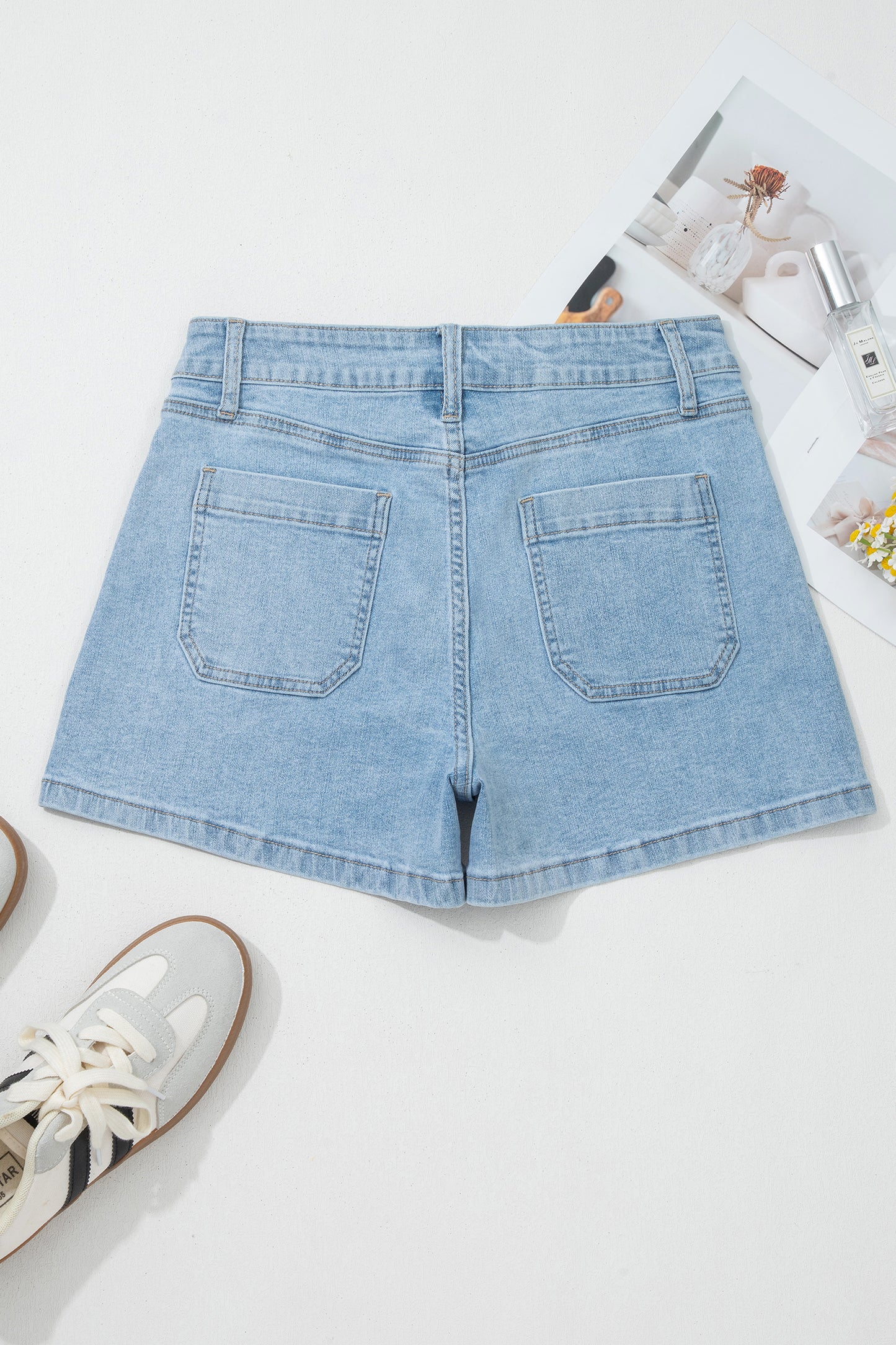 Myosotis High Rise Patch Pocket Denim Shorts