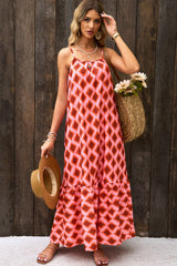 Fiery Red Geometric Print Loose Fit Sleeveless Maxi Dress