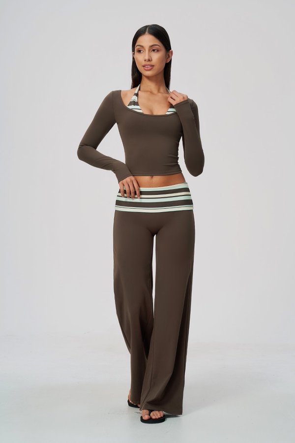 Long Sleeve Crop Top and Flare Pants Set