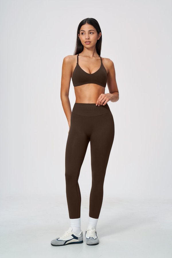Adjustable Strap V Neck Sporty Bra & High Waist Leggings Set