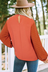 Russet Orange Swiss Dot Balloon Sleeve Loose Blouse