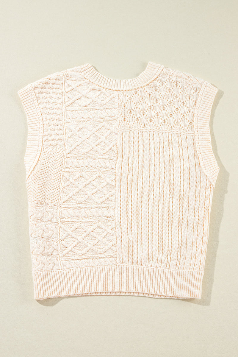 Beige Cable Knit Dolman Armholes Sweater Tank