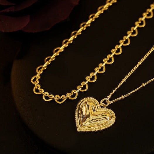 Warped Heart Pendant and Repeating Heart Chain